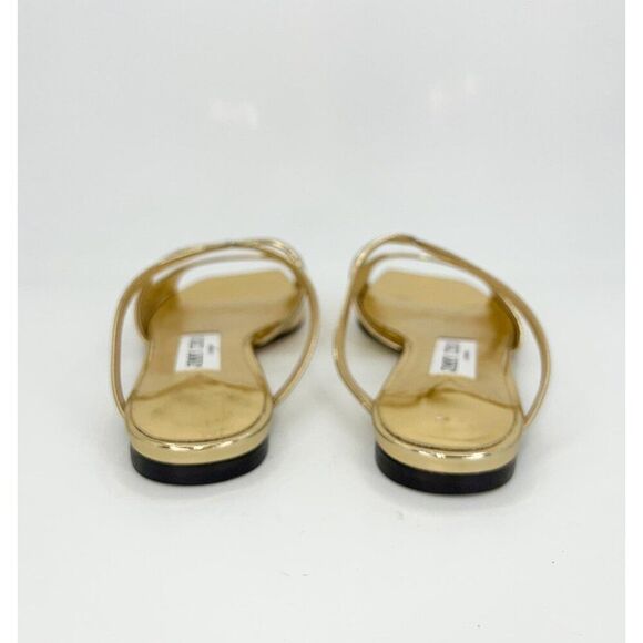 JIMMY CHOO Anise Gold Square Open Toe Flat Strappy Slip-On Sandals Size EU36 - Picture 5 of 10